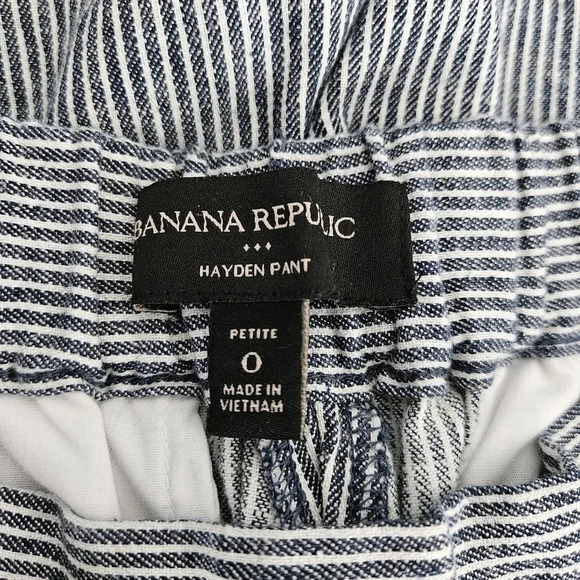 Banana Republic Hayden Ankle Pants Linen Blue Conductor Striped Petite - Picture 5 of 7